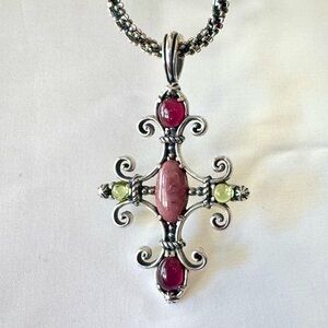 Carolyn Pollack Sterling Silver Multi-Gemstone Cross Pendant Necklace